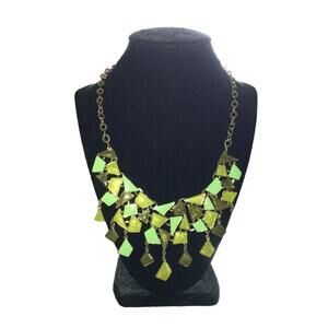 St. Thomas Green Gemstones Wearable Art Maximalist Silver Tone Bib Necklace